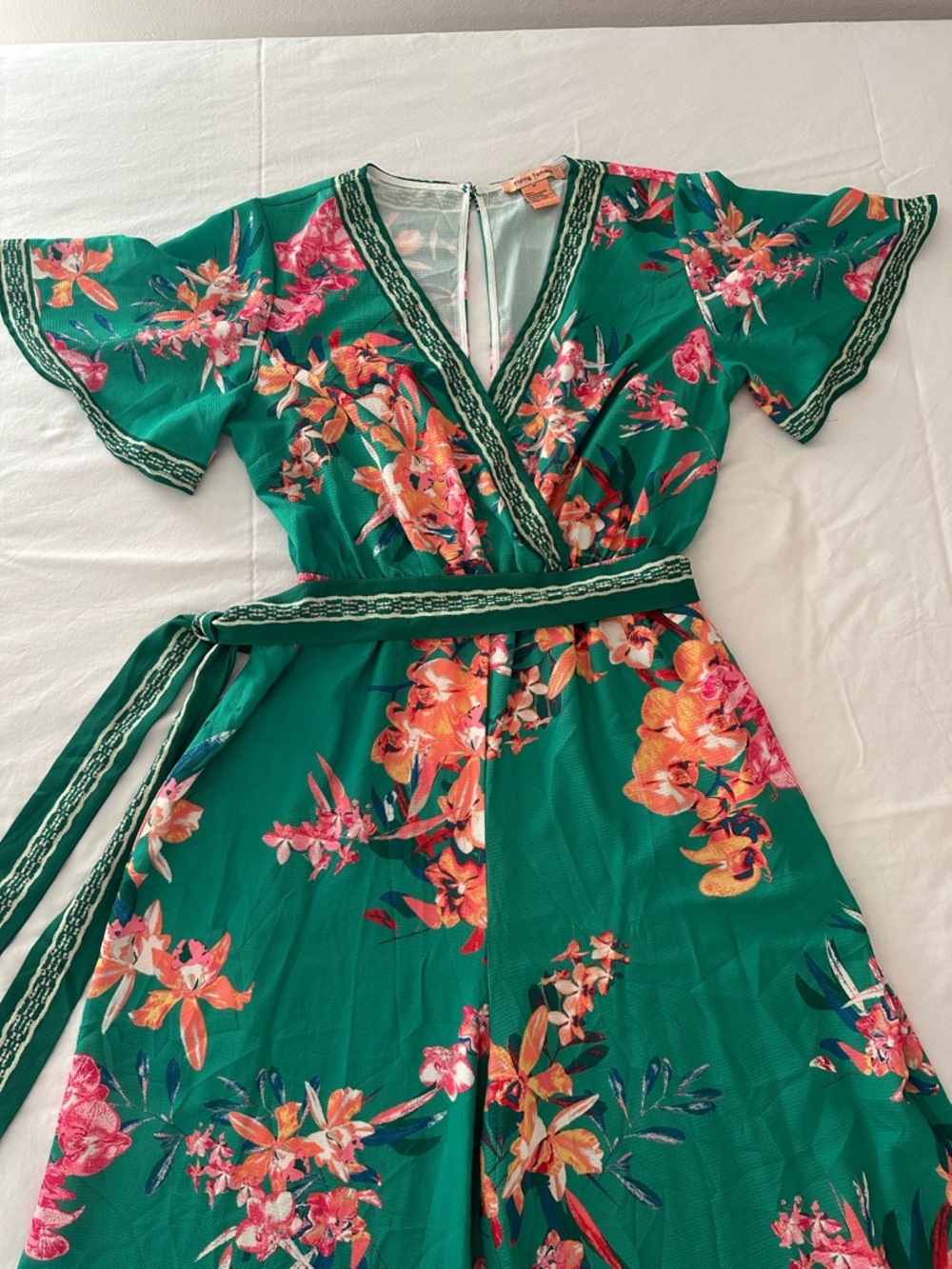 Flying Tomato Green Floral Wide-Leg Wrap Jumpsuit - Picture 8 of 8